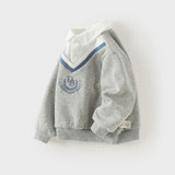 Dave&Bella Toddler Boys Grey Preppy Faux Two‑Piece Classic Fleece Cozy Sweatshirts