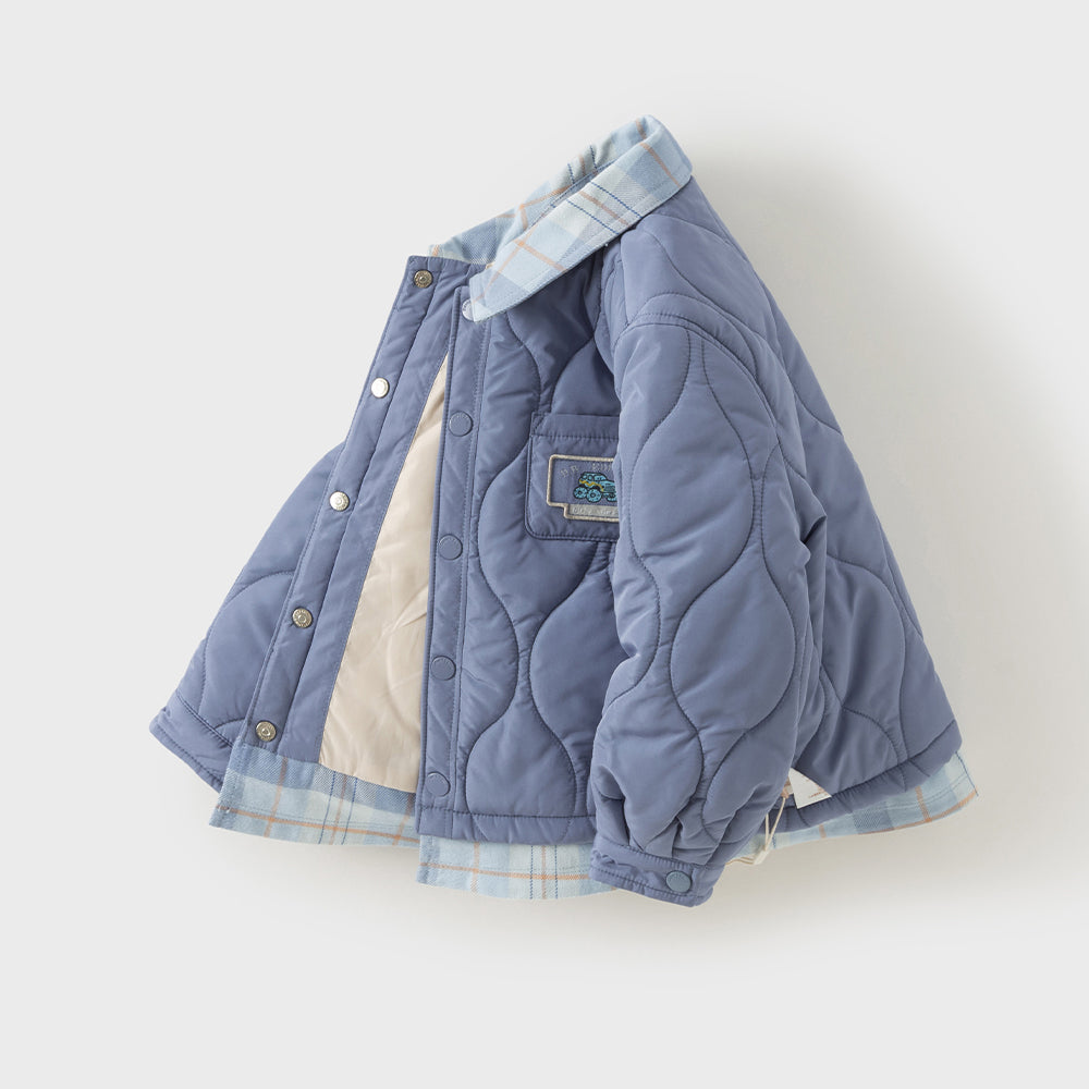 Dave&Bela Toddler Boys Blue Turndown Collar Warm Comfortable Padded Puffer Jackets