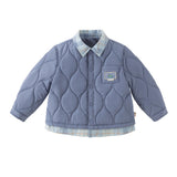 Dave&Bela Toddler Boys Blue Turndown Collar Warm Comfortable Padded Puffer Jackets