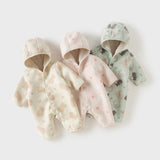 Dave&Bella Baby Girls/Boys Pink/Khaki/Green Hodde Cute Animals Print Warm Rompers