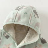 Dave&Bella Baby Girls/Boys Pink/Khaki/Green Hodde Cute Animals Print Warm Rompers