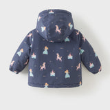 Dave&Bella Toddler Girls Pink/Purple Cute Childlike Delight Print Windproof Hooded Padded Jackets