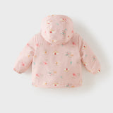 Dave&Bella Toddler Girls Pink/Purple Cute Childlike Delight Print Windproof Hooded Padded Jackets