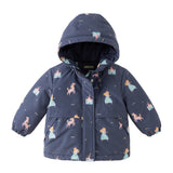 Dave&Bella Toddler Girls Pink/Purple Cute Childlike Delight Print Windproof Hooded Padded Jackets