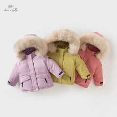 Dave&Bella Kids Girls/Boys Winter Outdoor Waterproof Fur-trimed Hooded Cozy Down Coats
