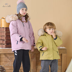 Dave&Bella Kids Girls/Boys Winter Outdoor Waterproof Fur-trimed Hooded Cozy Down Coats