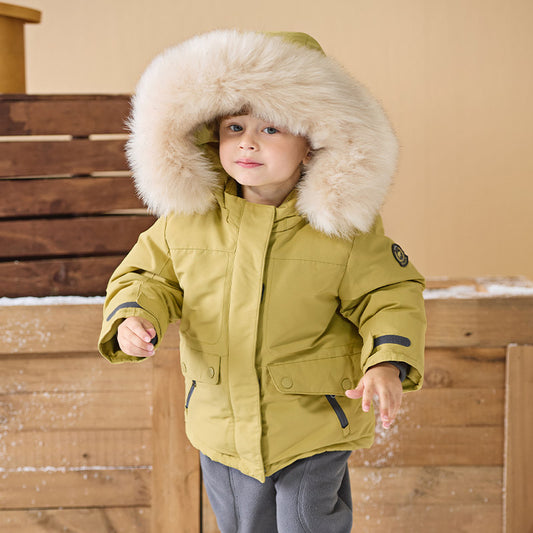 Dave&Bella Kids Girls/Boys Winter Outdoor Waterproof Fur-trimed Hooded Cozy Down Coats