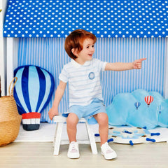 Dave&Bella Toddler Boys Summer Breathable Cotton Blue Striped Preppy Outfit Sets