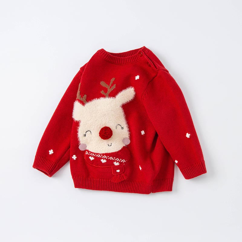 Dave&Bella Toddler Boys/Girls Cute Reindeer Red Christmas Soft Sweaters Tops