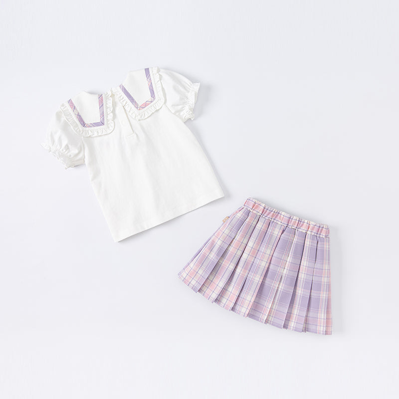 Dave&Bella Toddler Girls Summer Beige T-Shitrs Skirt Outfit Sets