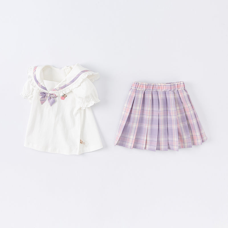Dave&Bella Toddler Girls Summer Beige T-Shitrs Skirt Outfit Sets