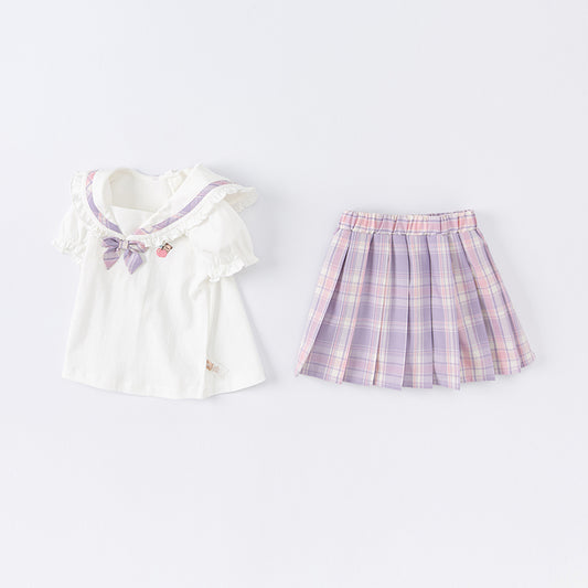Dave&Bella Girls Summer Beige T-Shitrs Skirt Outfit Sets