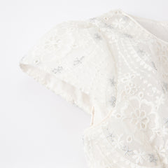 Dave&Bella Kids Girls Summer Elegant Beige Embroidered Haute Couture Mesh Dress