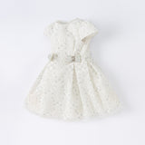 Dave&Bella Kid Girls Summer Elegant Beige Embroidered Luxury Couture Tulle Dress