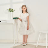 Dave&Bella Kid Girls Summer Elegant Beige Embroidered Luxury Couture Tulle Dress