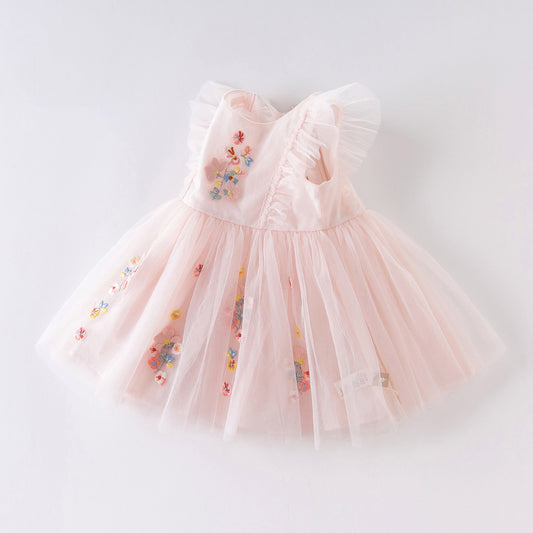 Dave&Bella Toddler Girls Summer Pink Flutter Sleeve Adorable Embroidery Birthday Dress