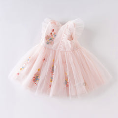 Dave&Bella Toddler Girls Summer Pink Flutter Sleeve Adorable Embroidery Birthday Dress