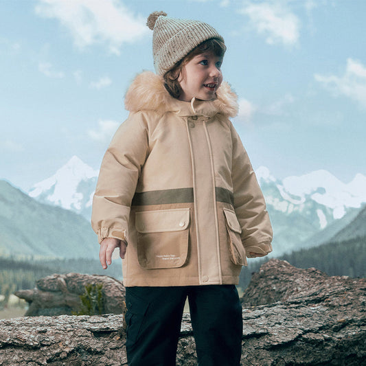 Dave&Bella Toddler Girls/Boys Winter Outdoor Outwear Soft Fur-trimmed Down Jacket