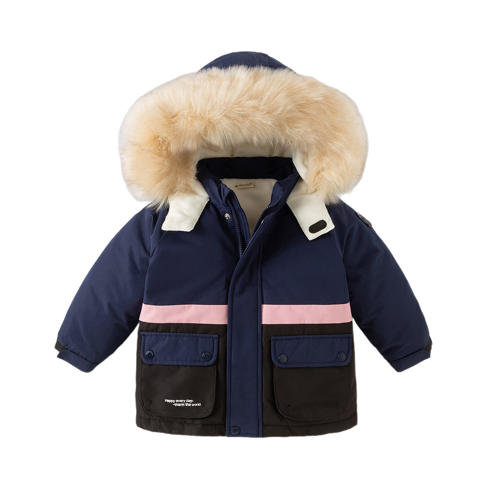 Dave&Bella Toddler Girls/Boys Winter Outdoor Outwear Soft Fur-trim Down Jacket