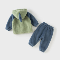 Dave&Bella Toddler Girls Boys Winter Playful Indoor Soft Plush Hooded Pajamas Sets