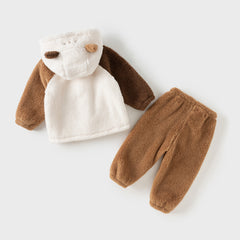 Dave&Bella Toddler Girls Boys Winter Playful Indoor Soft Plush Hooded Pajamas Sets
