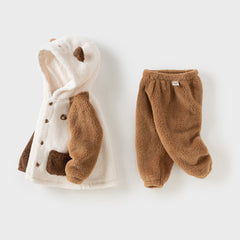 Dave&Bella Toddler Girls Boys Winter Playful Indoor Soft Plush Hooded Pajamas Sets