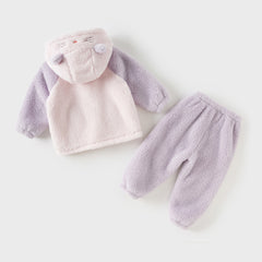 Dave&Bella Toddler Girls Boys Winter Playful Indoor Soft Plush Hooded Pajamas Sets