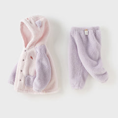Dave&Bella Toddler Girls Boys Winter Playful Indoor Soft Plush Hooded Pajamas Sets