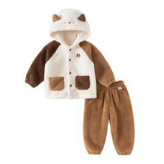 Dave&Bella Toddler Girls Boys Winter Playful Indoor Soft Plush Hooded Pajamas Sets