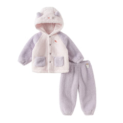 Dave&Bella Toddler Girls Boys Winter Playful Indoor Soft Plush Hooded Pajamas Sets