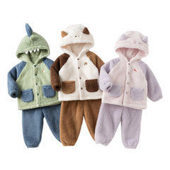 Dave&Bella Toddler Girls Boys Winter Playful Indoor Soft Plush Hooded Pajamas Sets