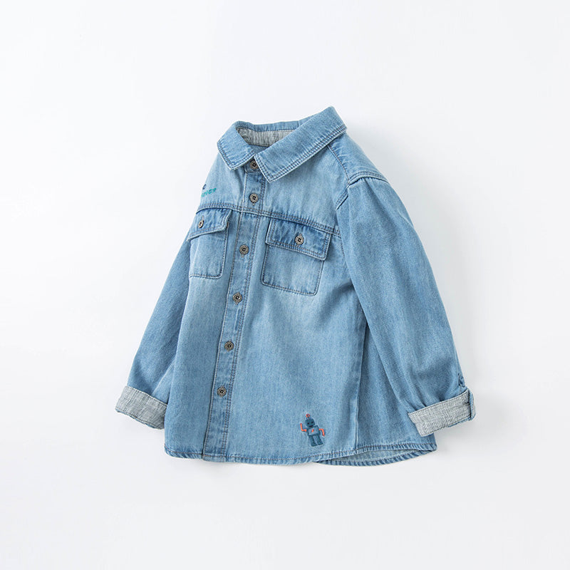 Dave&Bella Toddler Boys Cartoon Letter Pockets Shirts Tops