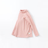 Dave&Bella キッズ 女の子用 多目的タートルネック 通気性コットン長袖Tシャツ トップス
