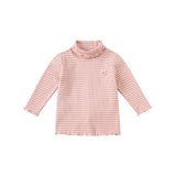 Dave&Bella キッズ 女の子用 多目的タートルネック 通気性コットン長袖Tシャツ トップス