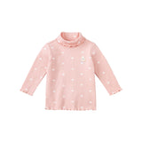 Dave&Bella キッズ 女の子用 多目的タートルネック 通気性コットン長袖Tシャツ トップス