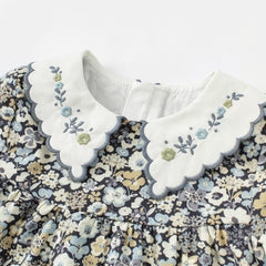 Dave&Bella Toddler Girls Autumn Sweet Cotton Grey Floral Print Casual A-line Dress