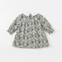 Dave&Bella Toddler Girls Autumn Sweet Cotton Grey Floral Print Casual A-line Dress