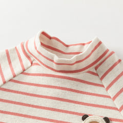 Dave&Bella Toddler Girls/Boys Autumn Cotton Striped Half Turtleneck T-Shirts Tops