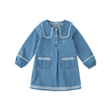 Dave&Bella Kids Girls Fashion Denim Blue Cotton Cape Collar Casual A-line Dress