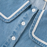 Dave&Bella Kids Girls Fashion Denim Blue Cotton Cape Collar Casual A-line Dress