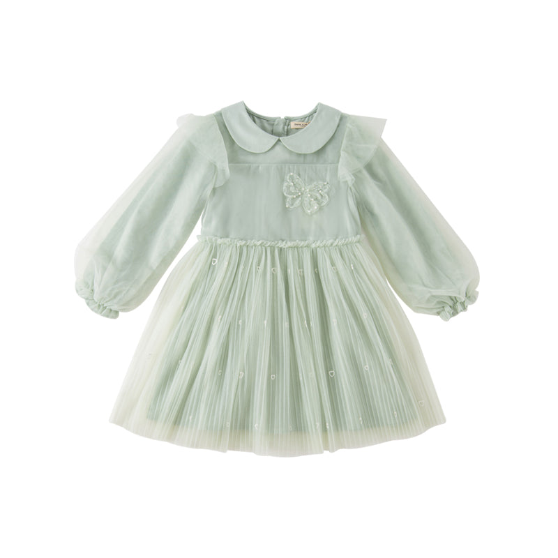 Dave&Bella Kids Girls Autumn Elegance Green Doll Collar A-line Mesh Dress