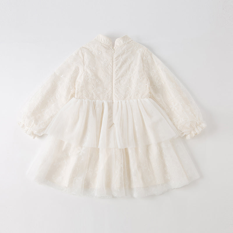 Dave&Bella Toddler Girls Elegant Chinese Style Beige Mesh A-line Dress
