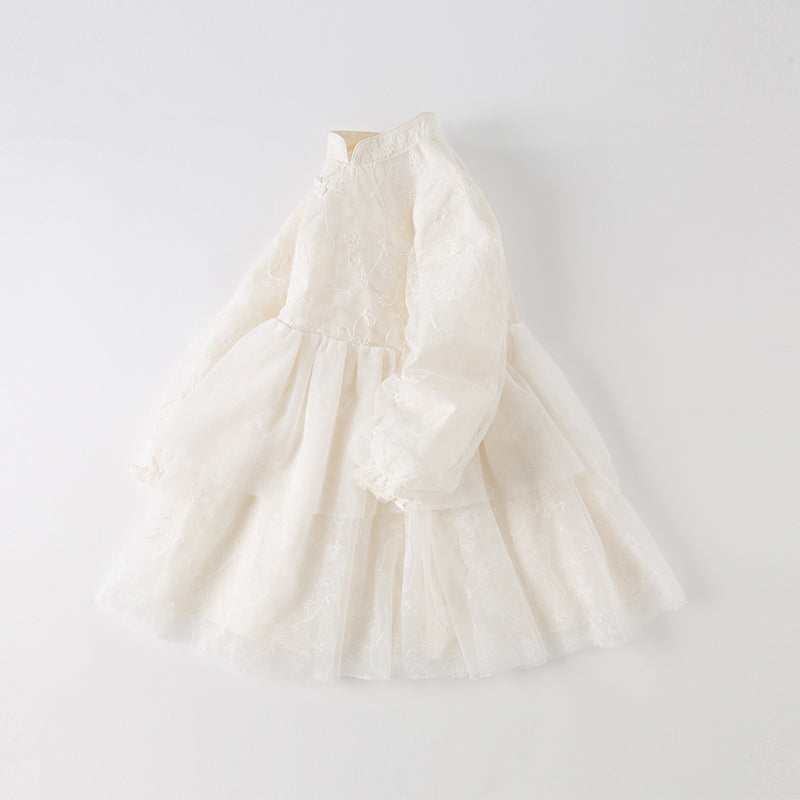 Dave&Bella Toddler Girls Elegant Chinese Style Beige Mesh A-line Dress