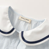 Dave&Bella Toddler Girls Blue White Striped School Breathable Cotton A-line Dress
