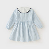 Dave&Bella Toddler Girls Blue White Striped School Breathable Cotton A-line Dress