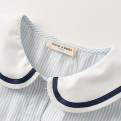 Dave&Bella Toddler Girls Autumn Blue White Striped School Breathable Cotton A-line Dress