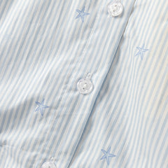 Dave&Bella Toddler Girls Autumn Blue White Striped School Breathable Cotton A-line Dress
