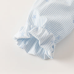 Dave&Bella Toddler Girls Autumn Blue White Striped School Breathable Cotton A-line Dress