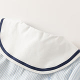 Dave&Bella Toddler Girls Blue White Striped School Breathable Cotton A-line Dress