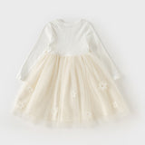 Dave&Bella Toddler Girls Classic Beige Mesh Long=-sleeved Princess Dress